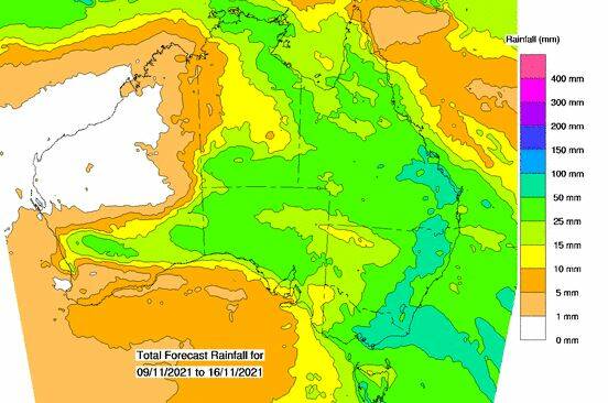 Total forecast rainfall across Australia from today until November 16. 