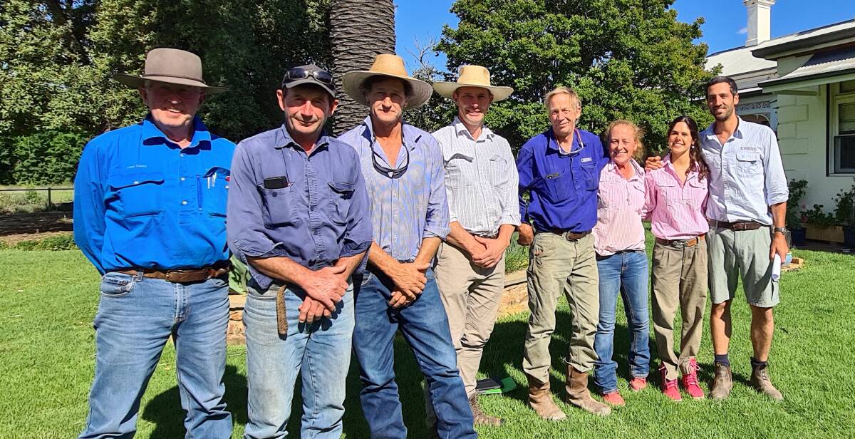 INDUSTRY SIGNIFICANCE: ADBA sire evaluation sub committee members Allan Casey, Don Mills and John Nadin, site manager Jim Meckiff, Coonong Station owners Tom and Sophie Holt and Coonong staff Miguel Moniz and Maria Nikorloric.