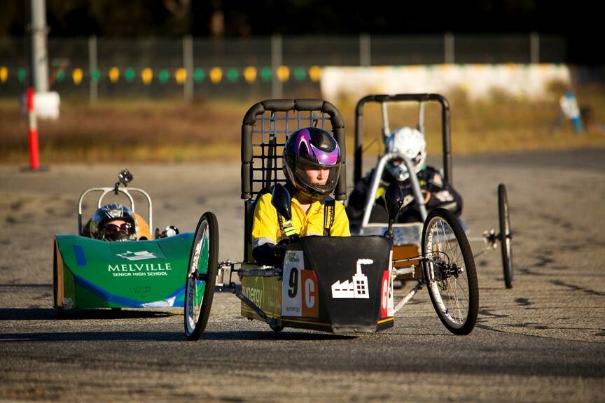 Innovative racing: Bailey Moloney riding for the Synergy team, closely followed by Melville Senior High School. Photo supplied. 
