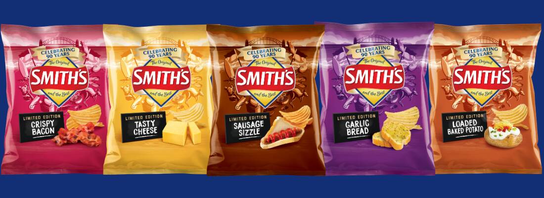 CELEBRATE: Some of the Smith's chips range featuring the logo marking 90 years of production. 