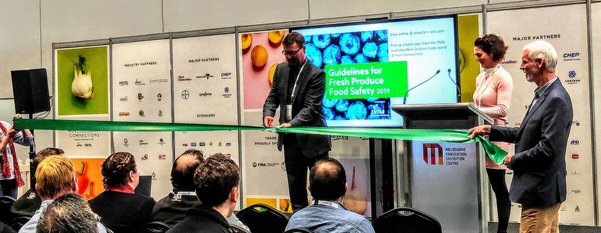 LAUNCH: Melbourne Market Authority chair, Peter Tuohey, does the official ribbon cutting in launching the Guidelines for Fresh Produce Food Safety 2019.