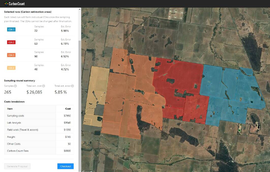 DETAIL: The patented Fast Adaptive Algorithm for Soil Testing (FAAST) can determine the most cost-effective sampling plan for any farm in any region. This particular farm spans across 8500ha.