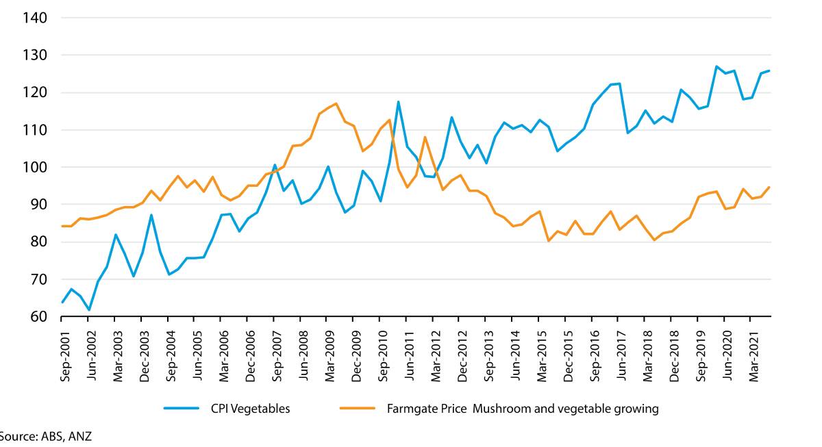 MORE DATA: Vegetable prices - retail versus farmgate price. Source: ANZ.