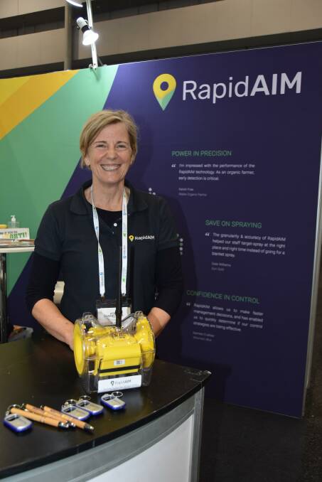 HARDWARE: Dr Nancy Schellhorn, RapidAIM, with one of the insect detection units which are spread throughout farms or orchards to relay back information on pest numbers. 