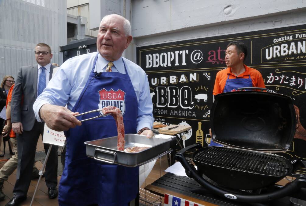 US Secretary of Agriculture, Sonny Perdue, pictured in Tokyo last week drumming up interest in US beef sales. 