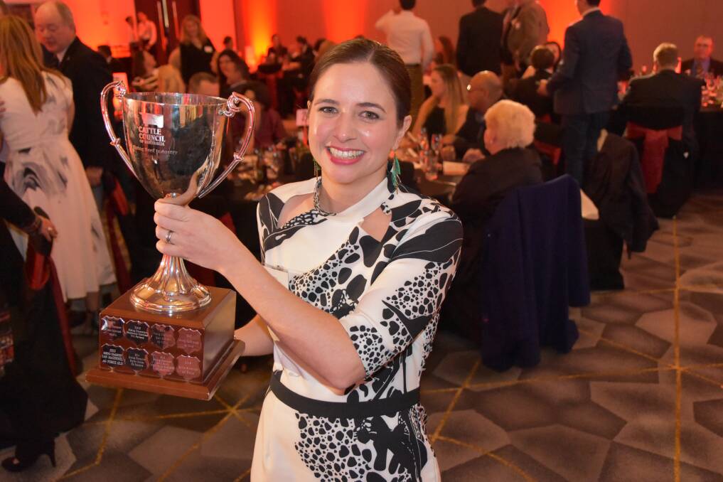 RISING CHAMPION: The 2019 NAB Beef Industry Rising Champion, Emily Pullen, Jim's Jerky, Toowoomba, with the trophy. Entries are now open for the 2020 award. 