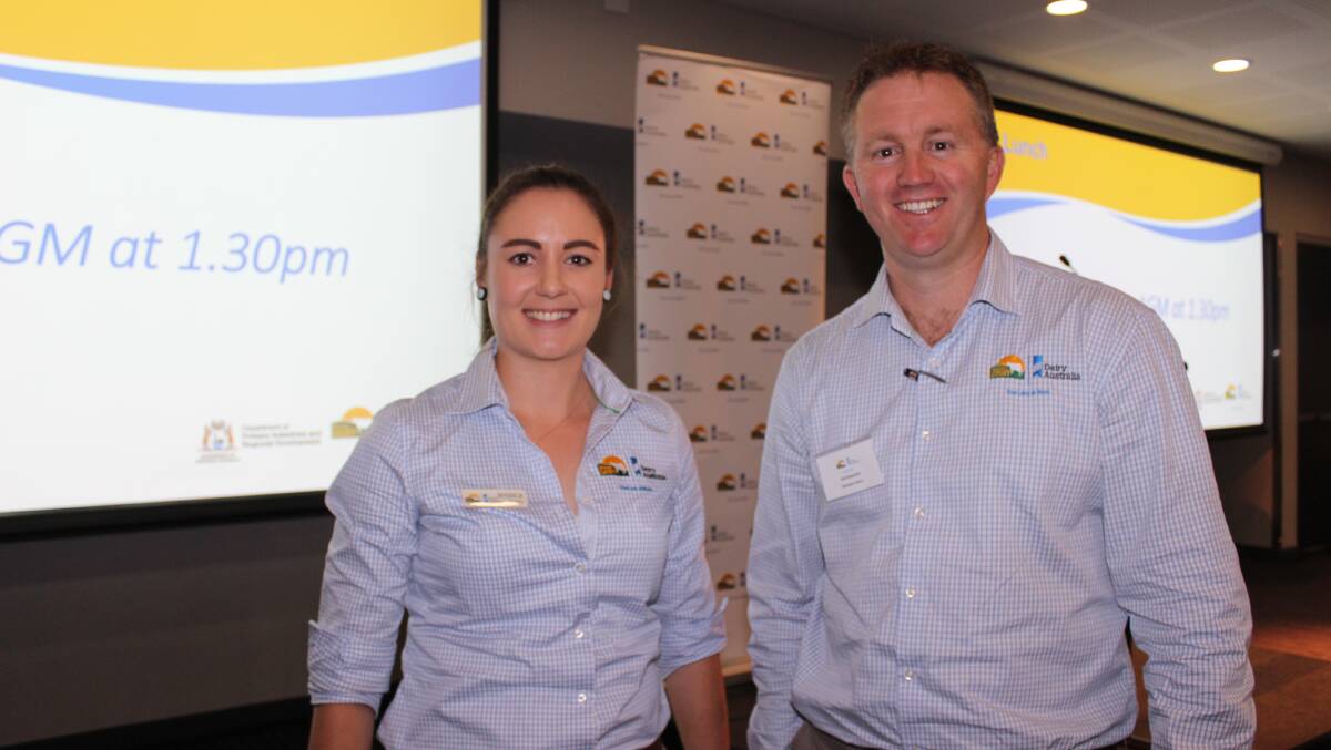 Western Dairy extension and youth co-ordinator Jessica Andony and agribusiness operations manager Kirk Reynolds at the recent Bunbury forum.
