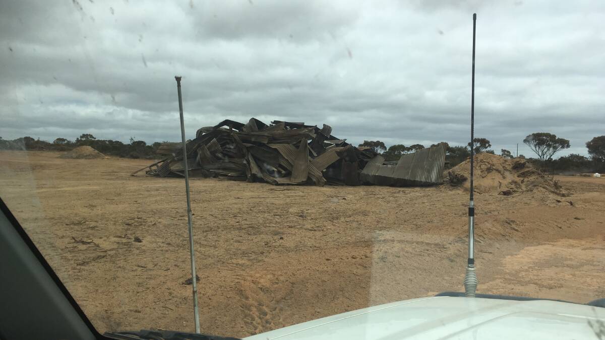 This pile of rubble was the end result of a fire that burnt 2500 tonnes of hay and a built-for-purpose hay shed on Arizona Farms, Lake Grace, recently.