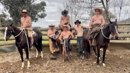 YOU CAN LEAVE YOUR HATS ON: The boys saddle up for some modelling work at Charlie and Sara Grills' property, where they breed and train polocrosse horses.