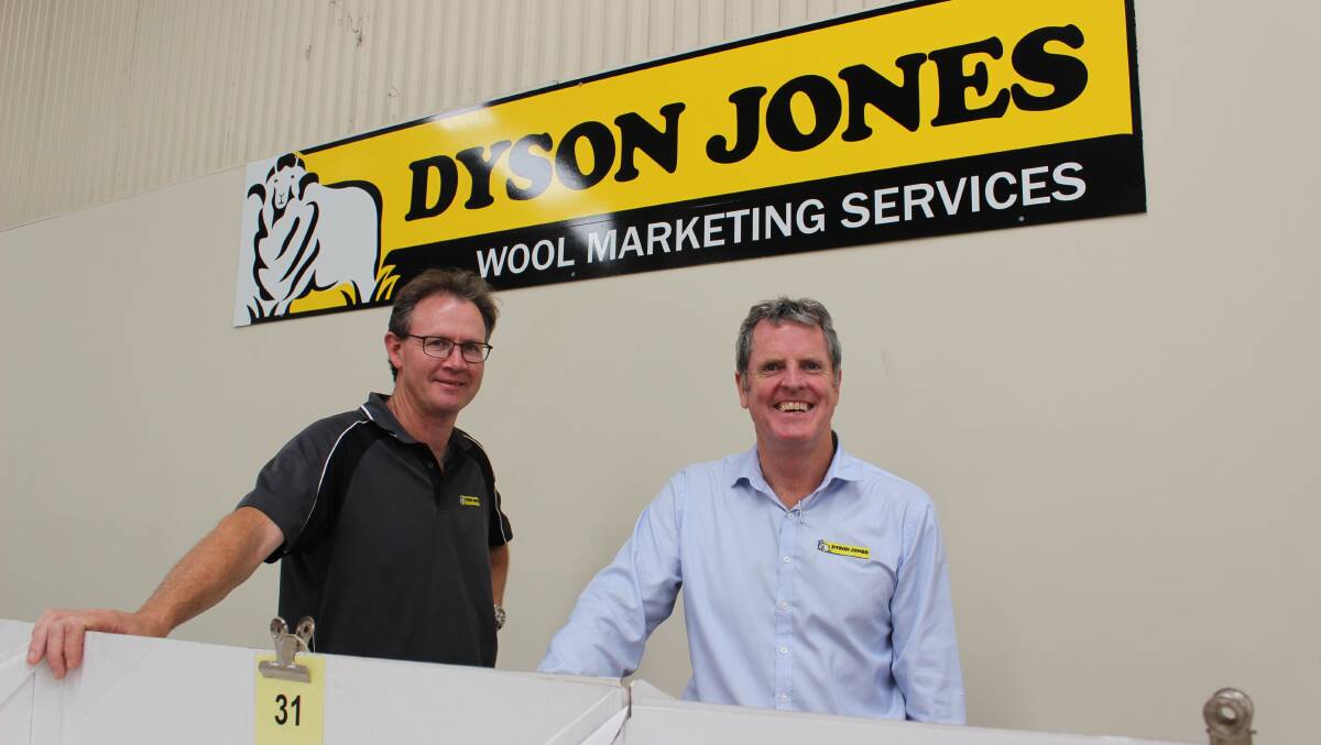 Dyson Jones WA State manager Peter Howie (left) and trading manager John Stothard have a new marketing option to offer Merino woolgrowers who are no longer mulesing.