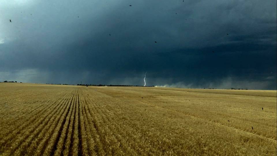 Harley Fennell took this photograph from the header cabin as a storm approached the Benton family farm in Latham last week.
