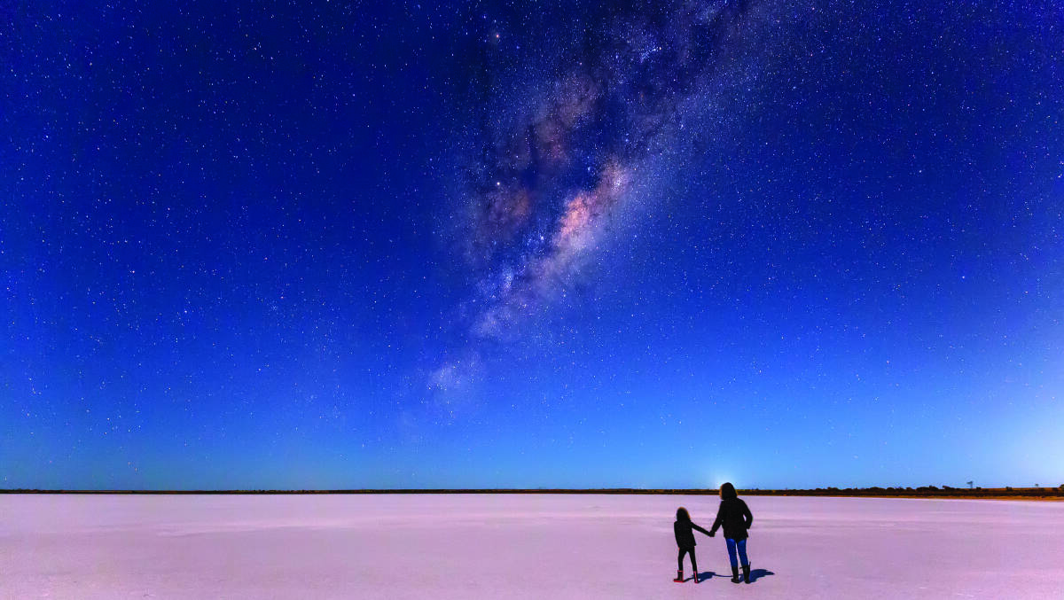 Taken at Lake Ninan in Wongan Hills. It features the Aboriginal Astronomy constellation of the Emu in the Sky. The red star-like object is Mars. Photograph by Southern Cross photographer Kylie Gee, Indigo Storm Photography.