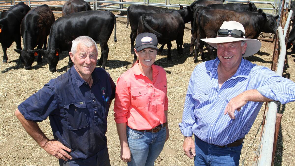 John Bendotti (left) and his daughter Lisa with their livestock agent of 30 years Colin Thexton, Independent Rural Agents, Pemberton, look over the 10 Bendotti heifers they selected for the competition.