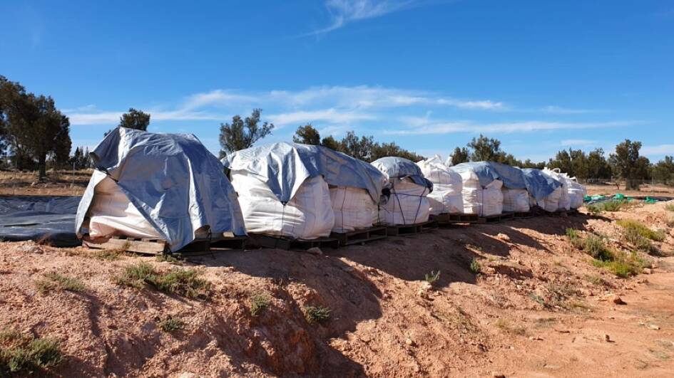 Eleven tonnes of Potassium-rich salts stockpiled at Lake Wells in the northern Goldfields ready for processing into Sulphate of Potash fertiliser. Picture: APC
