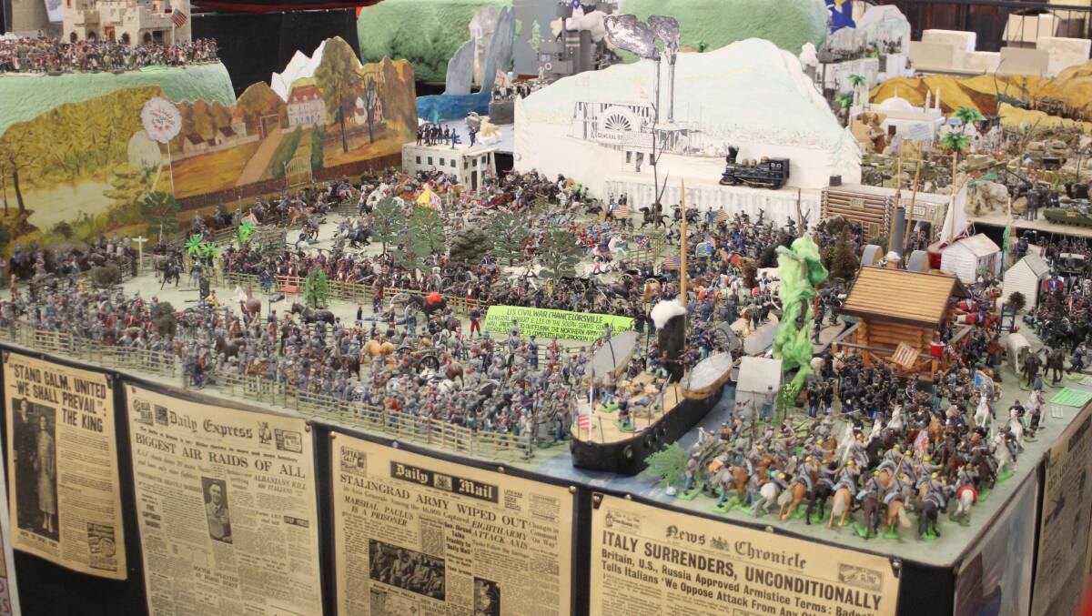 The American Civil War display with newspaper clippings in the front.