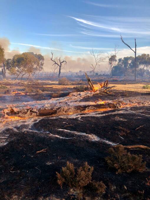 Farmer Jenny McDonald said the smoke from the fire in the Pinjarrega Nature Reserve near Coorow was so thick and dark due to the amount of green foliage in the reserve. Photo: Jenny McDonald.
