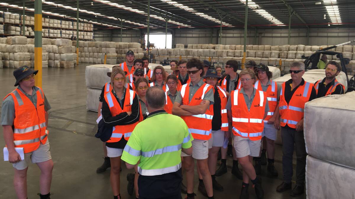 WA College of Agriculture, Harvey, year 11 animal production systems students gained first-hand insights into the live export and wool industries last week. Split into two groups for visits on Tuesday and Thursday, the students and three teachers called into Fremantle-based Wellard Rural Exports then toured the Elders woolstore and show floor at the Western Wool Centre, Bibra Lake. The primary focus of the visits was to follow the college's wool from the shearing shed through to the marketplace and to explore career options along the way. One student group (above) is pictured at the woolstore and the second (below) at the show floor. Photographs by Danny Royall, Elders.