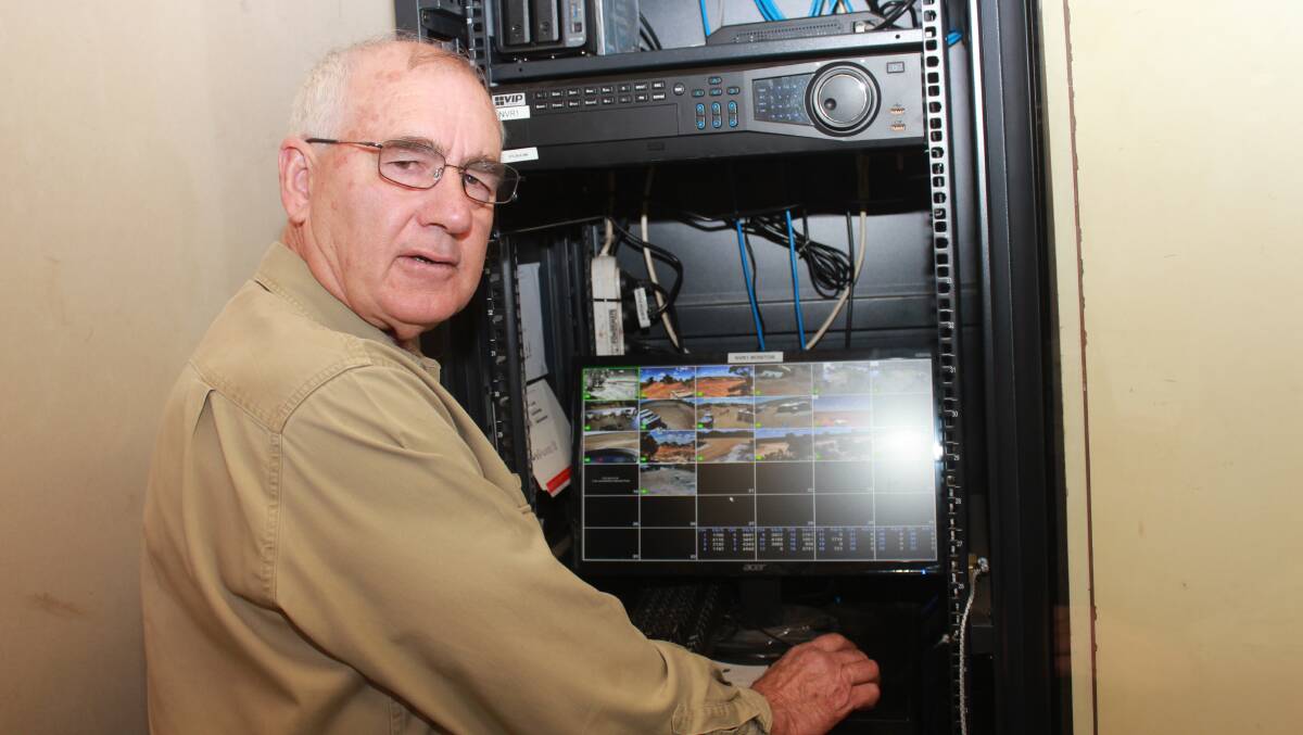 Wally Newman uses this computer, in the farm workshop, to monitor cameras scattered across his Newdegate property.