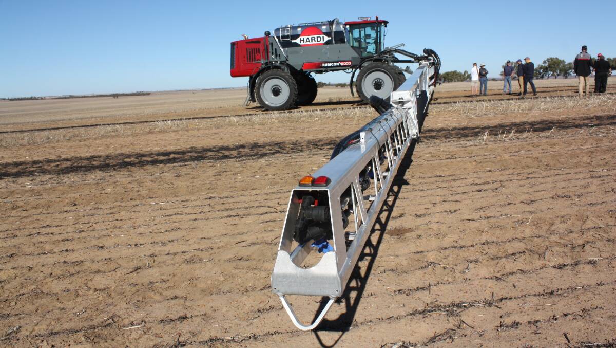 This HARDI Rubicon self-propelled boomsprayer, equipped with a 9000 litre tank and a 48.5 metre boom has got a tick from CLAAS Harvest Centre (CHC), which will distribute it and its sister Saritor model, through CHC WA branches. The Rubicon has plenty of new features and owners have provided very positive productivity claims. Equipped with a 48.5m boom, it's a fair trot from the tip to the cab. 