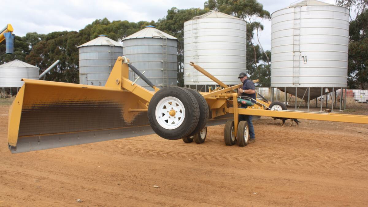 South Stirlings farm employee Scott Ganza (pictured) says the manual fold and unfold of the 12.2 metre KB Grader Board take minutes to achieve.
