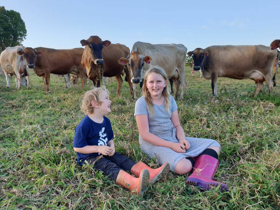 Rob's nephew and niece Ben and Lily Watson have taken an interest in their family's passion for dairy farming. Photo: Mungalli