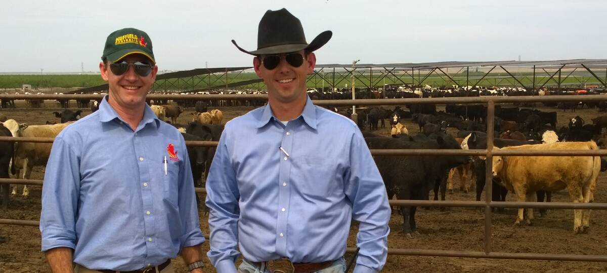 Michael Lyons and Troy Murray, Assistant Manager of Harris Ranch’s 110,000ha feedlot in California, USA.