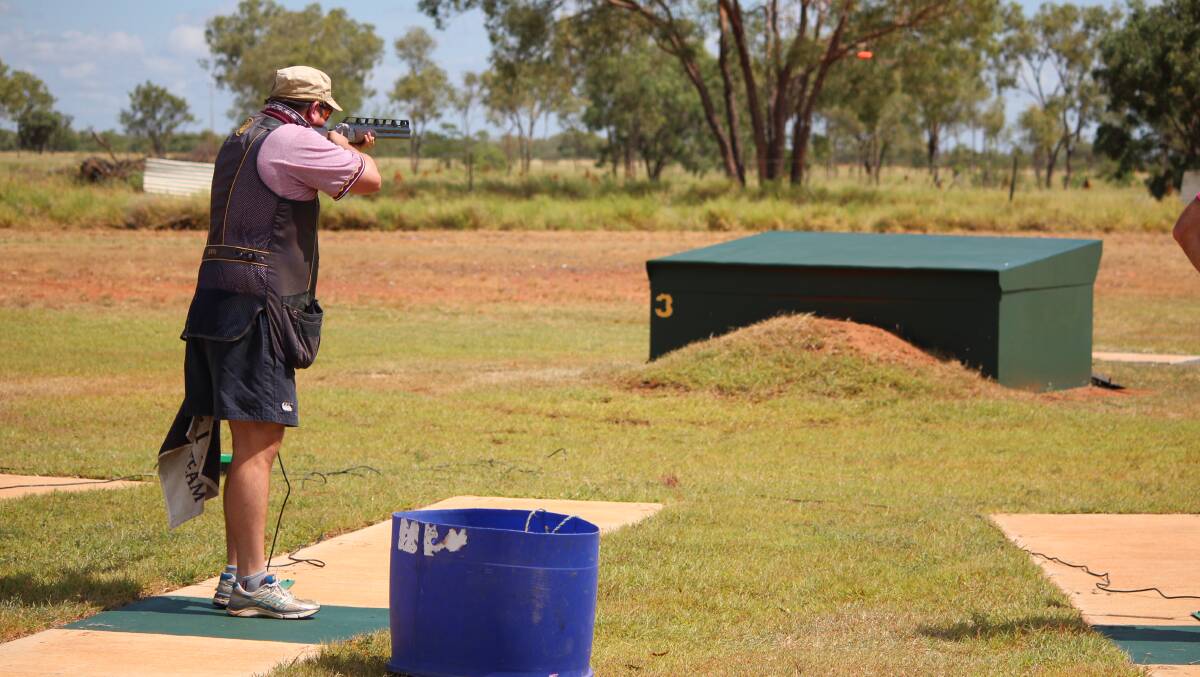 ON THE MARK: AA Grade shooter Steven Curley hits his target first shot in round three of the February shoot in Cloncurry.