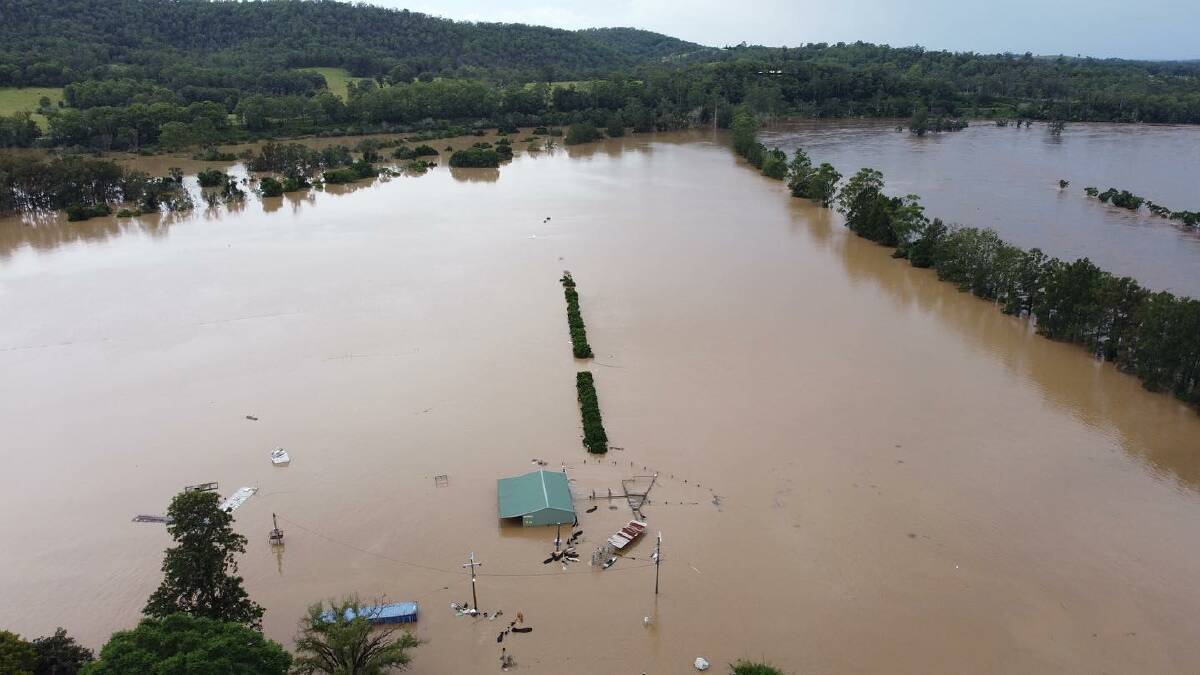 A flooded farm at Wingham. Photo by Billy Callaghan @Billy C drones. Wingham has set the biggest rain total for a three-day period since 1967.