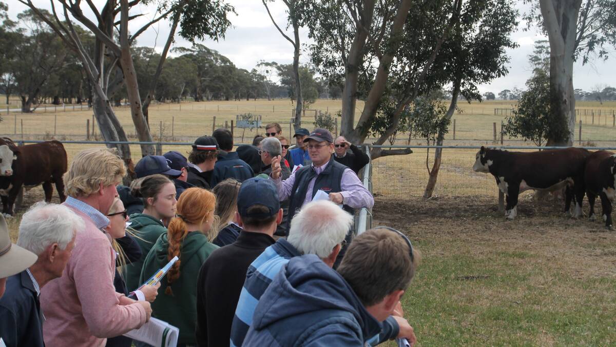 Dr Jason Trompf (centre) walks the forum attendees through some bull selection tips.