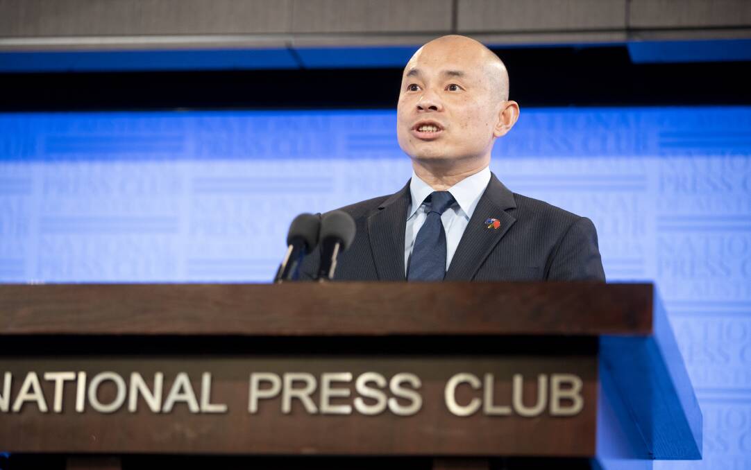 The Chinese Embassy's deputy head of mission, Wang Xining, at the National Press Club. Picture: Sitthixay Ditthavong