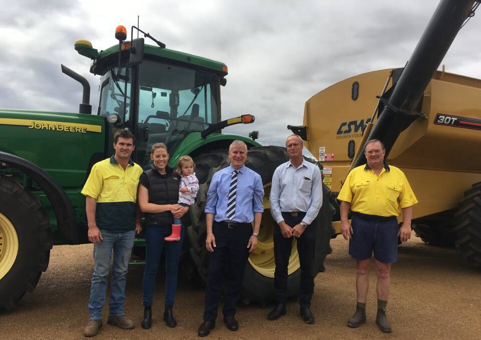 Harvest safety: The Common Roads, Common Sense campaign was launched near Wagga Wagga, today with Yerong Creek farmers Tom, Jemma and Martha Yates, Acting Prime Minister and Transport Minister Michael McCormack, NSW Drought Transport adviser and Corowa farmer Derek Schoen and Peter Yates.