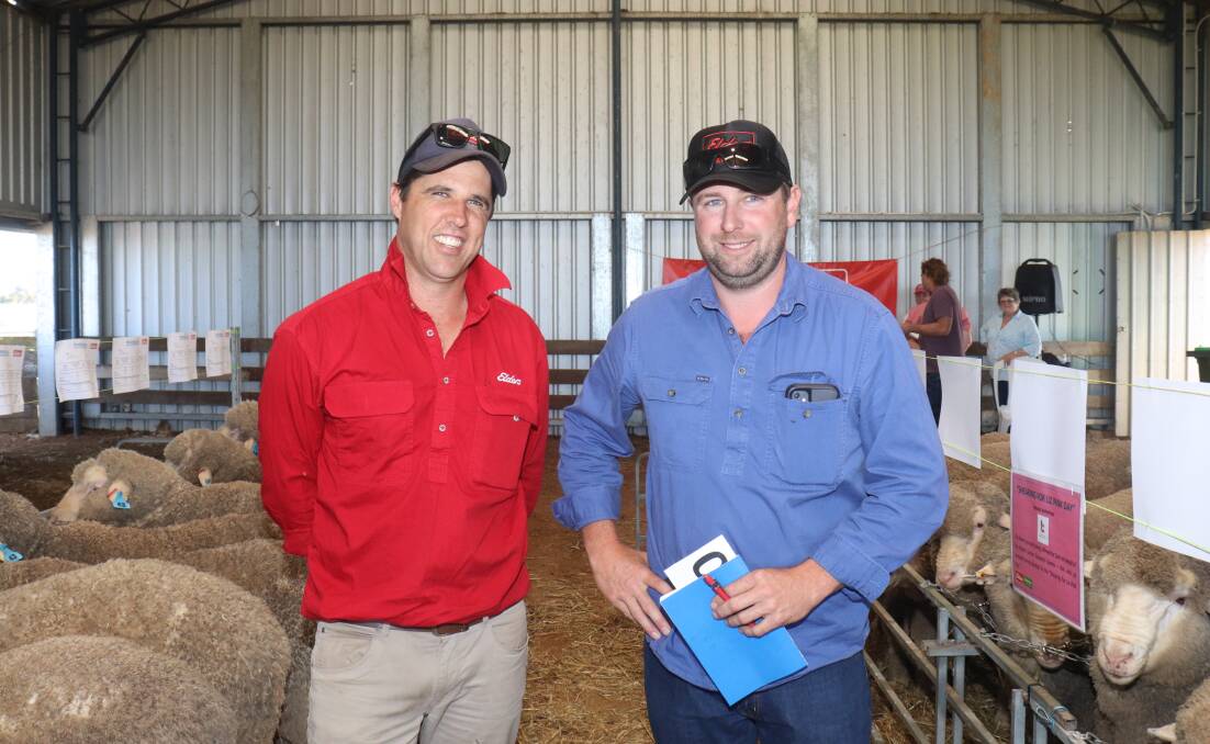 Volume buyer in the sale was Kieran Power (right), KD Power, Boyup Brook, and helping him out with his purchases was Elders, Darkan agent Mitch Clarke.