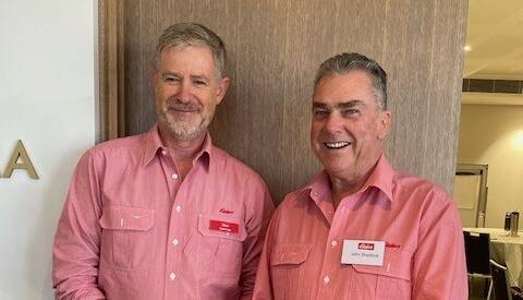  Elders State real estate manager WA Drew Cary (left), with John Shadbolt at an Elders training session in Perth last week.
