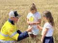 John Carmody does a crop inspection with daughters Felicity and Elaina.
