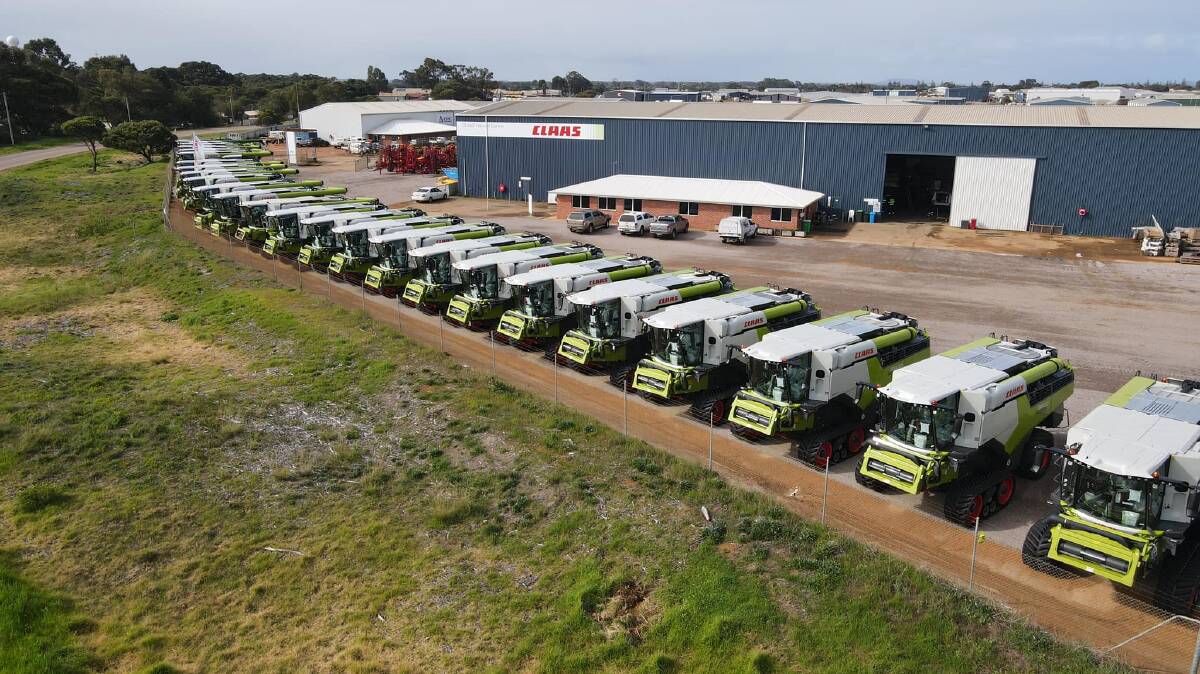 Another view of the CLAAS LEXION combine harvester lineup at CLAAS Harvest Centre Esperance.
