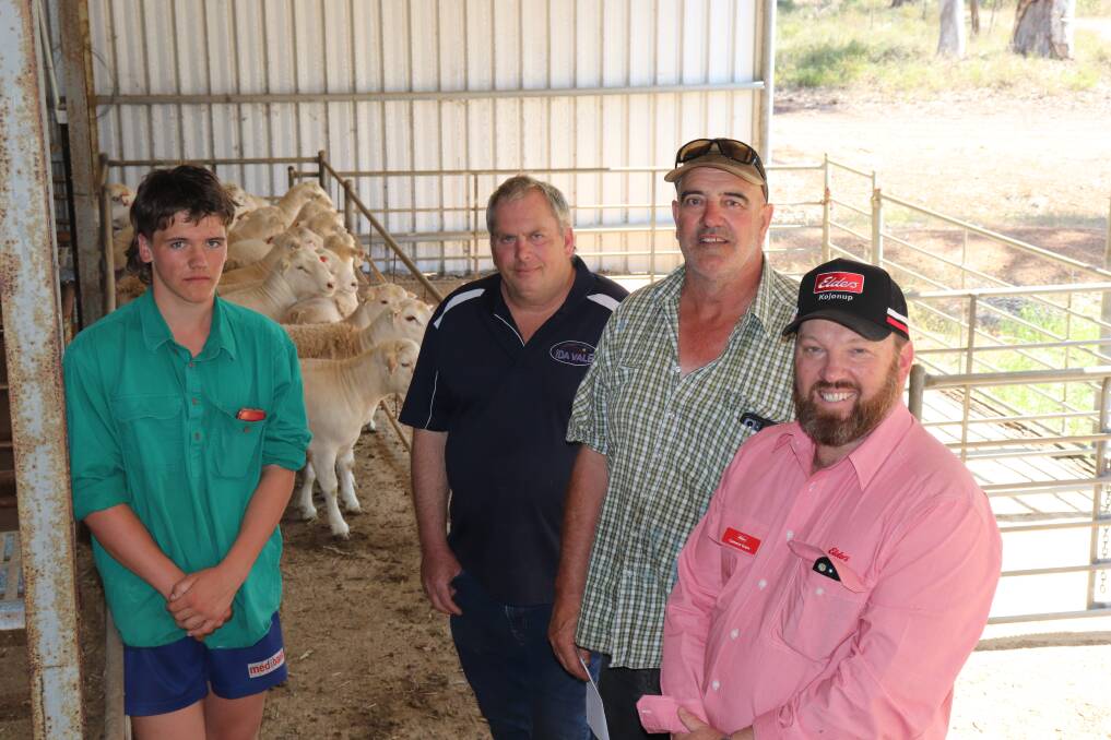 Eulo Grazing Company, Kojonup, was a volume buyer and with some of their purchases were Oscar Fisher (left), Eulo Grazing, Ida Vale principal Andrew Greenup, Tony Fisher, Eulo Grazing and Elders Kojonup branch manager Cameron Grace.