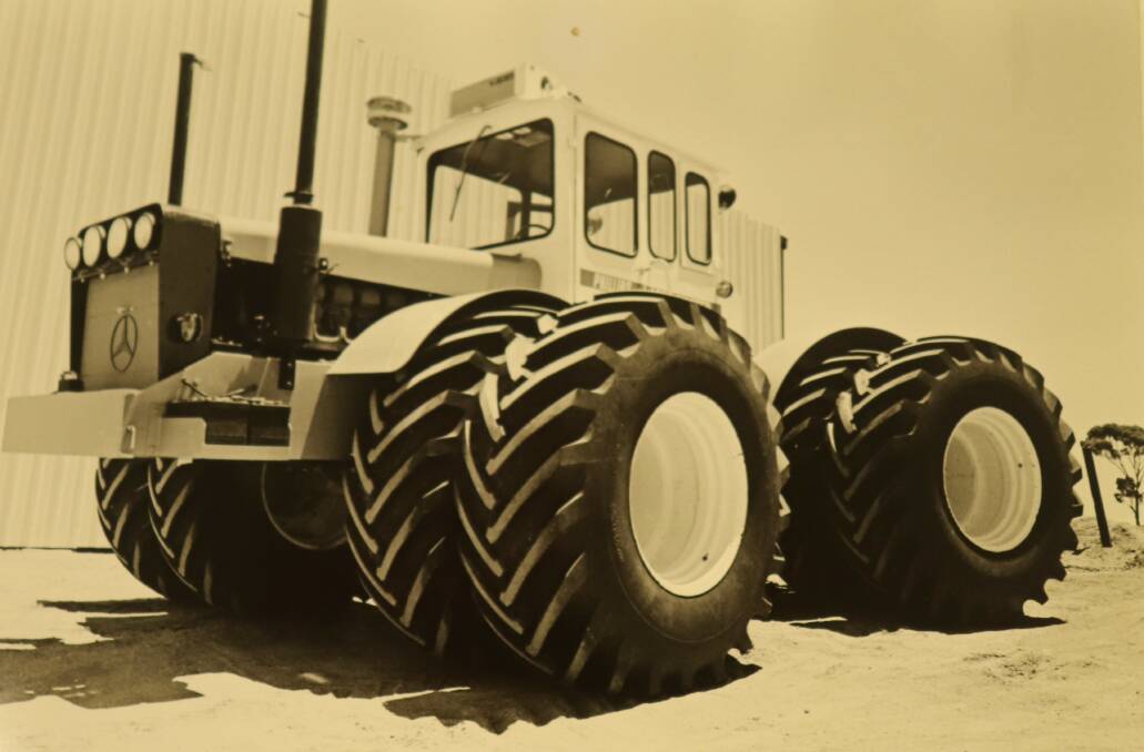 An early promotional black and white photograph of the Phillips Acremaster tractor. Versions one and two of the Acremaster used Mercedes Benz engines but a version three will use DEUTZ power.
