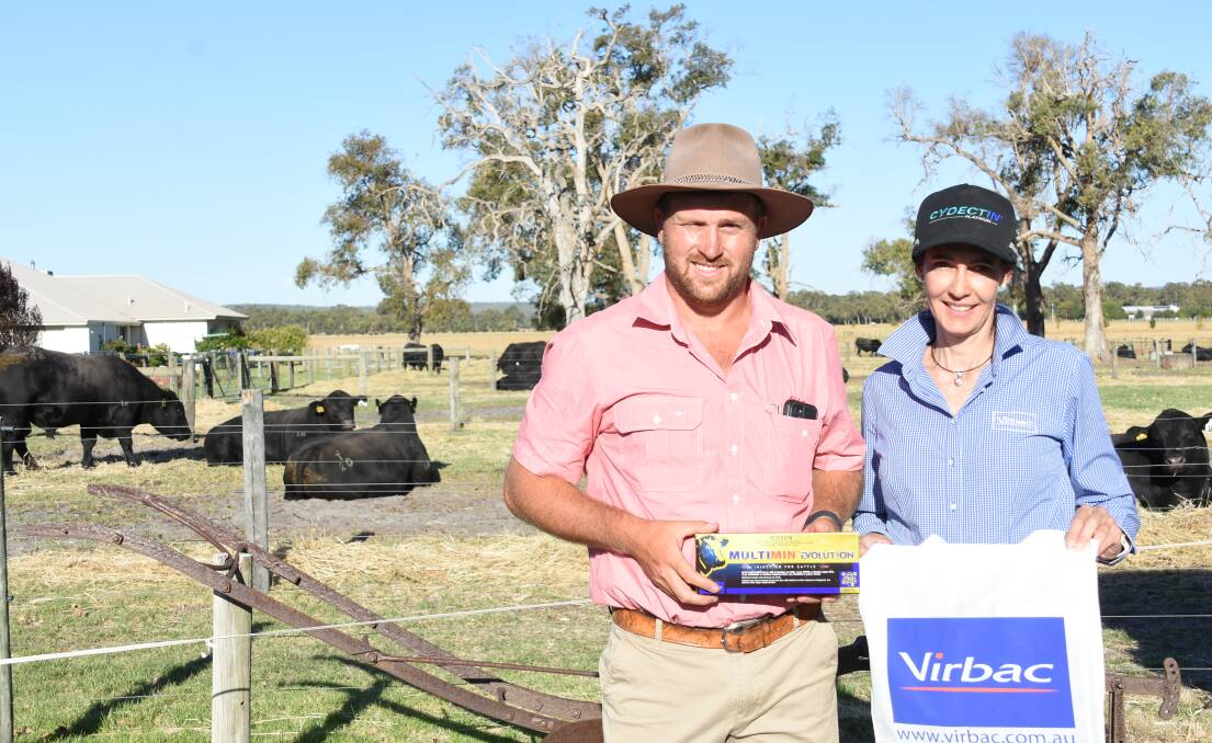 Elders, Busselton representative Jacques Martinson, collected the lucky buyer prize for Semini Enterprises Pty Ltd, Cowaramup, which purchased three bulls to a top of $7000 and an average of $6333, from prize sponsor Kylie Meloury, Virbac.
