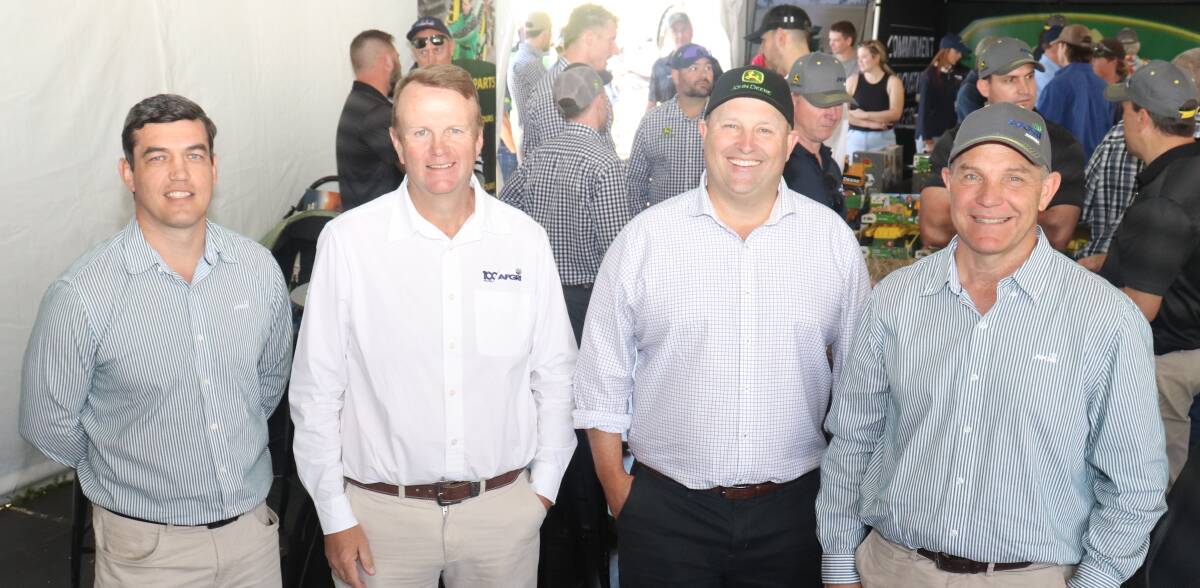 AFGRI Equipment Australia group sales and marketing manager Jacques Coetzee (left), chairman Patrick Roux, John Deere managing director Australia/New Zealand Luke Chandler and AFGRI Equipment operations director Wessel Oosthuizen at the Dowerin Machinery Field Days.
