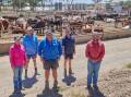 The team at Royal Oak Beef Feedlot, Debbie Dodwell, left, Paul Reid, Greg Clark, Ollie Dawson and Isaac Mitchell carried out a trial cattle recall simulation as part of a NFAS exercise.