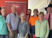 After the auction were buyers Simon (left) and Charissa Parsons, sellers Alan and Sue Parsons, Simon Cheetham, Elders Real Estate senior rural real estate executive, buyers Colin and Alanna Parsons and Jeff Douglas, Elders Narrogin listing agent and auctioneer.
