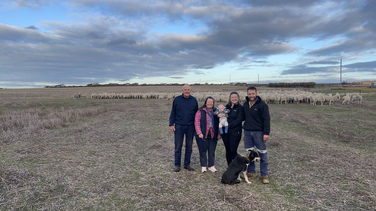 Malcolm (left) and Ruth Leske, with their grandson Noah, daughter-in-law Bree and their son Mark Leske, at their Esperance property, Tallerack.
