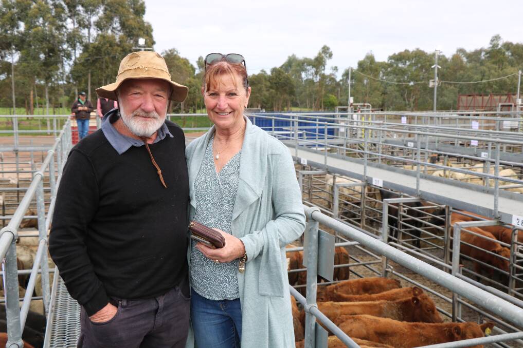 Keith and Janine Van Viersen, Wokalup, were attending their first cattle sale after moving from the Yilgarn area and were finding it a little wet to what they were used to.
