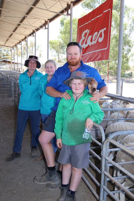 It was a family affair for the Rowes, JH & RT Rowe, Bookara, with mum Ruth (left), daughter Ellouise, dad Justin and son William, all attending the Rainbows Rest SheepMaster ram and ewe sale at Carnamah. They ended up buying all 49 ewes offered and five rams.
