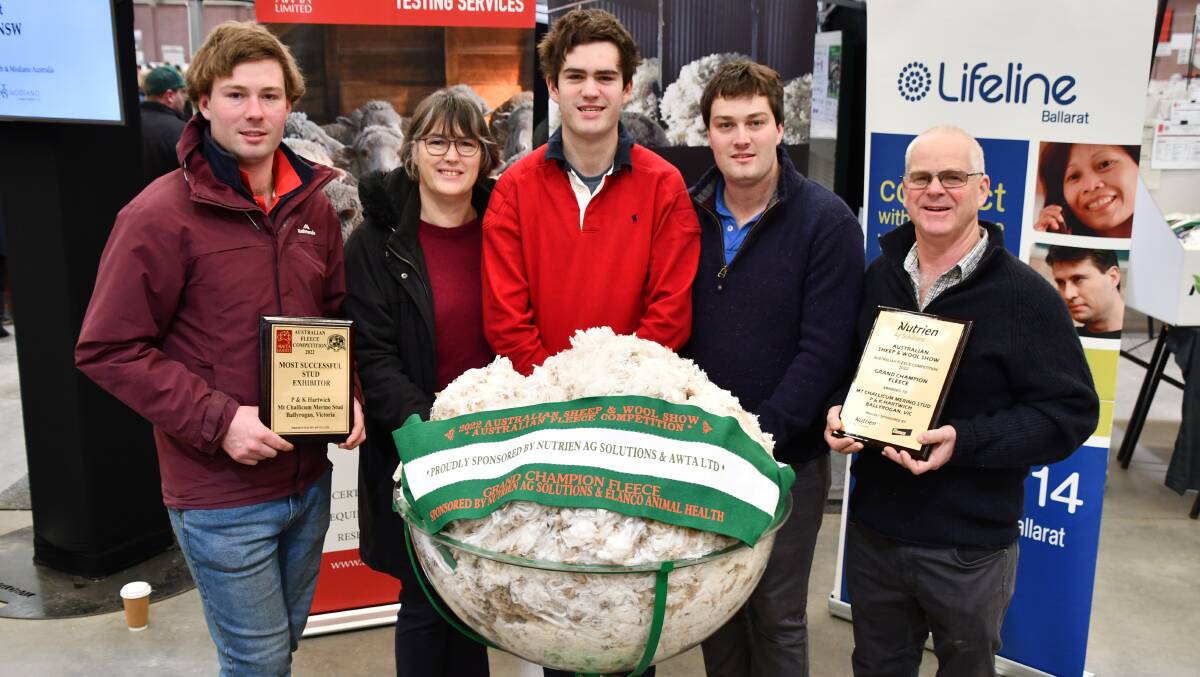FAMILY: Ben, Kim, Tim, Chris and Phil Hartwich, Mount Challicum Merino stud, Ararat, have won this year's Australian Fleece Competition.