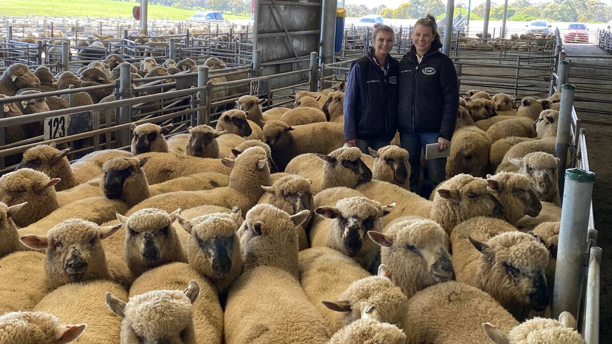 Alicia Conner and Grace Mooney, Ray White Emms Mooney, at the Carcoar, NSW, sheep market last week.