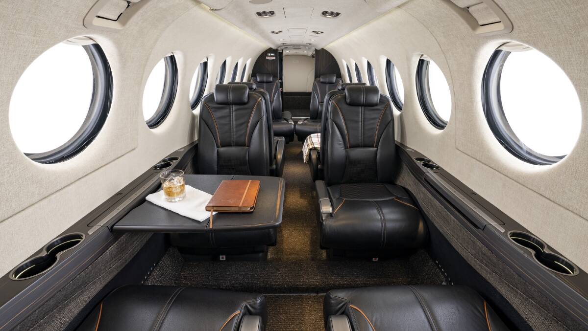 First-class comfort: The interior of the upgraded Beechcraft King Air takes the flying experience to another level. Picture: Supplied