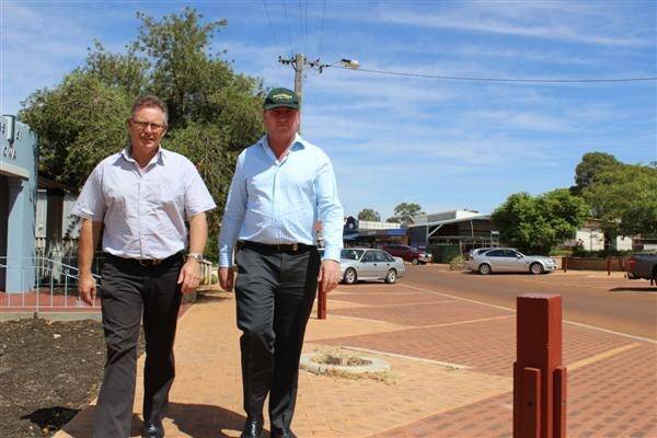 Member for O'Connor Tony Crook (left) with Queensland senator Barnaby Joyce in Corrigin last week.