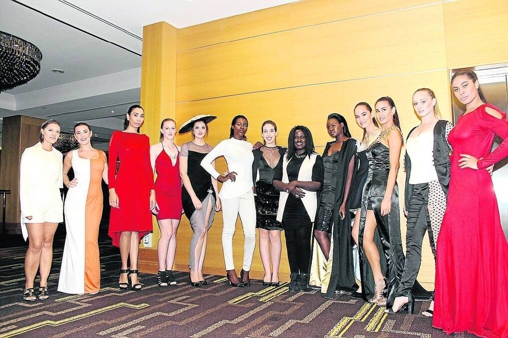 Australian wool fashion designer Azulant Akora (centre) with some of her designs showcased by Perth models at the WAFarmers gala night and fashion show.