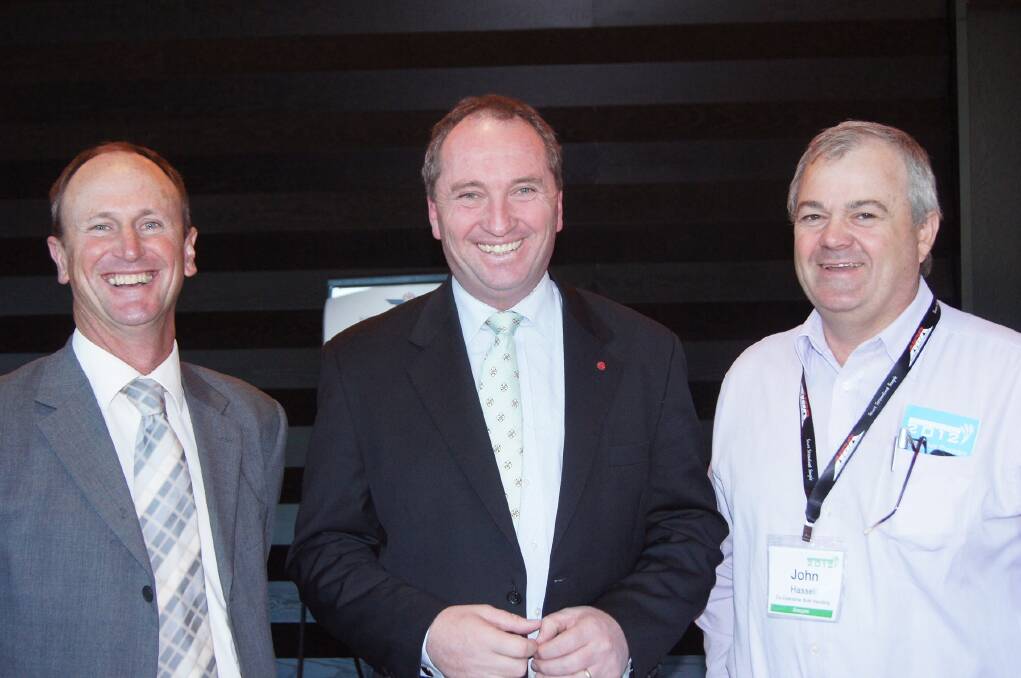 CBH director Trevor Badger, Federal Minister for Agriculture Barnaby Joyce and CBH director and Pingelly grower John Hassell who is up for pre-selection in the WA electorate of O'Connor.
